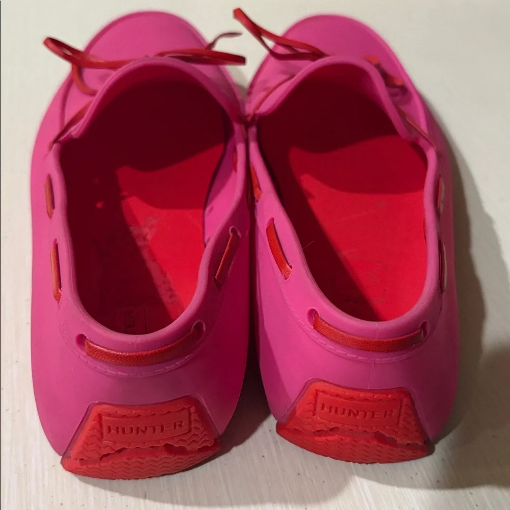 Hunter Pink Rubber Loafers with Red Trim